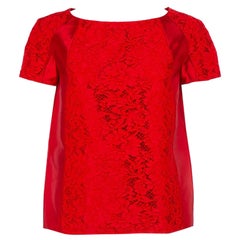 Valentino Red Silk & Lace Paneled Oversized Top S