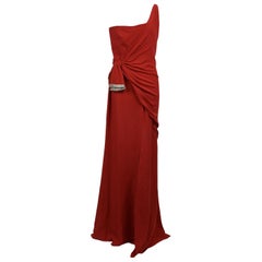 Valentino Red Silk One Shoulder Evening Gown Maxi Dress Size S