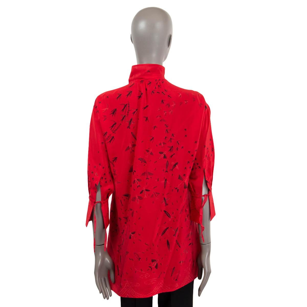 Women's VALENTINO red silk PRINTED PUSSY BOW TUNIC Blouse Shirt 4 XS For Sale