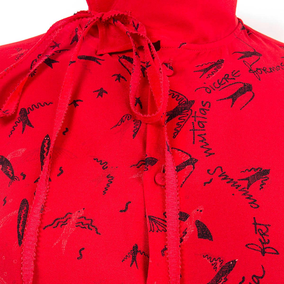 VALENTINO red silk PRINTED PUSSY BOW TUNIC Blouse Shirt 4 XS For Sale 1