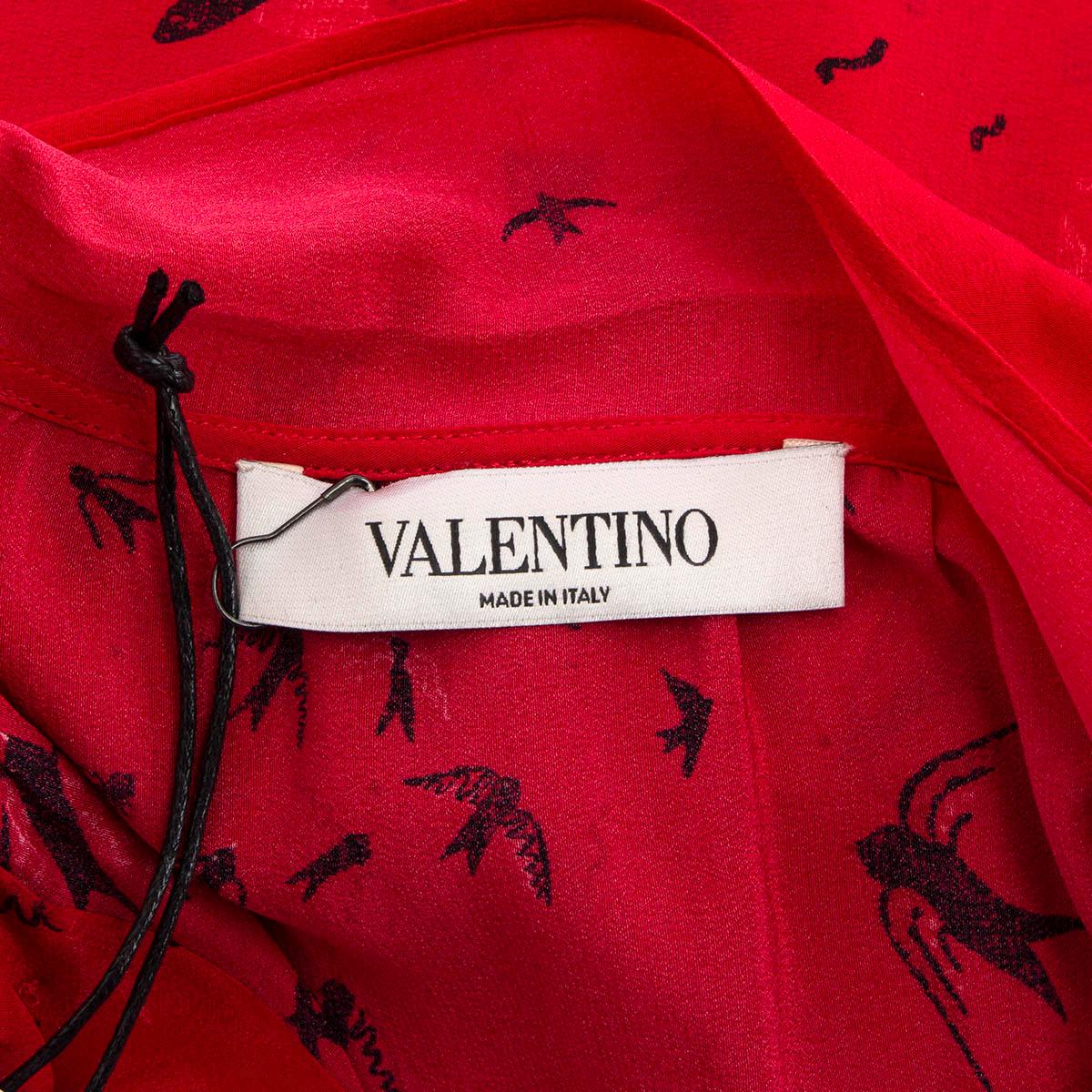 VALENTINO red silk PRINTED PUSSY BOW TUNIC Blouse Shirt 4 XS For Sale 2