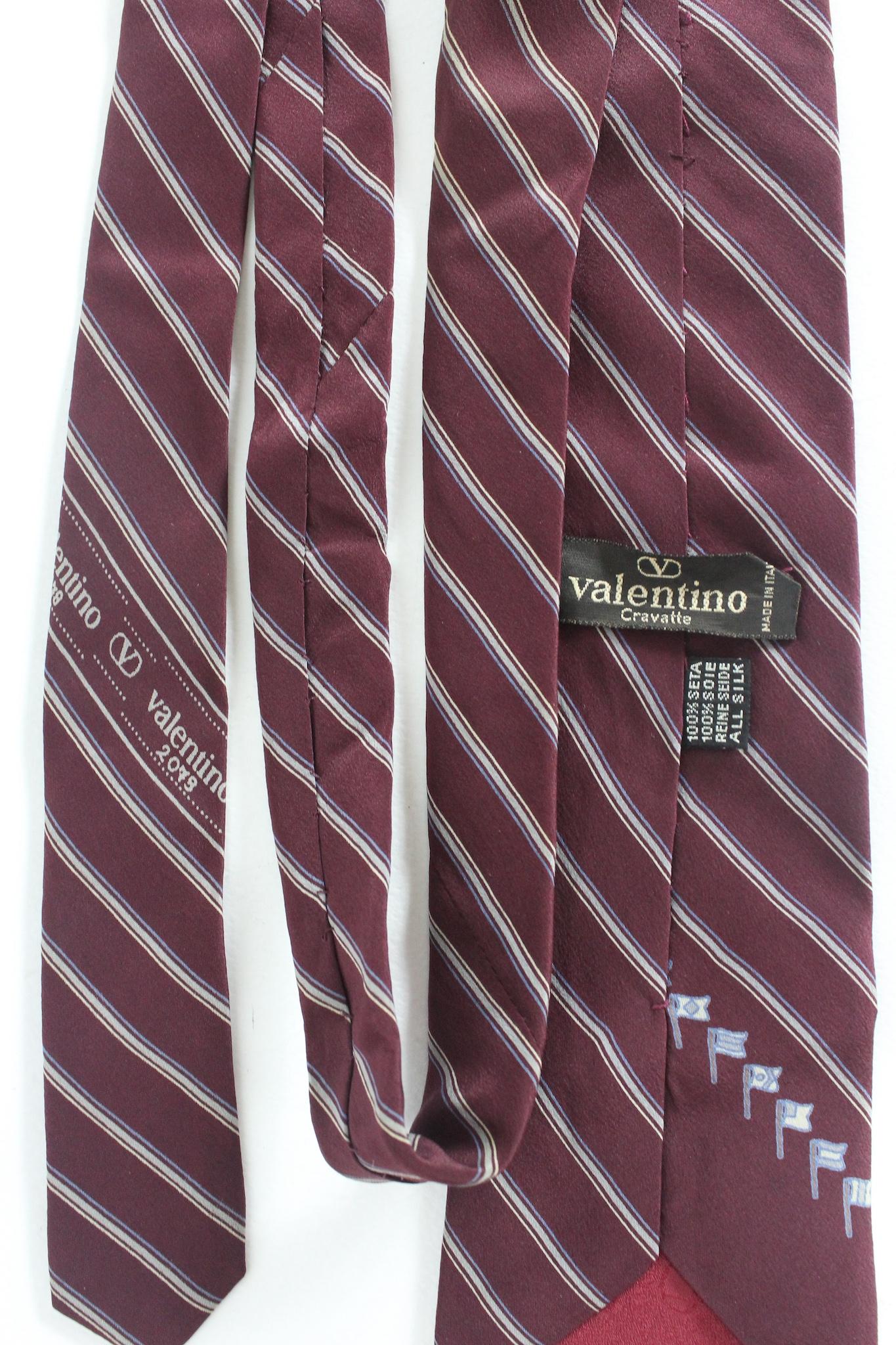 Black Valentino Red Silk Regimental Tie Vintage 90s For Sale