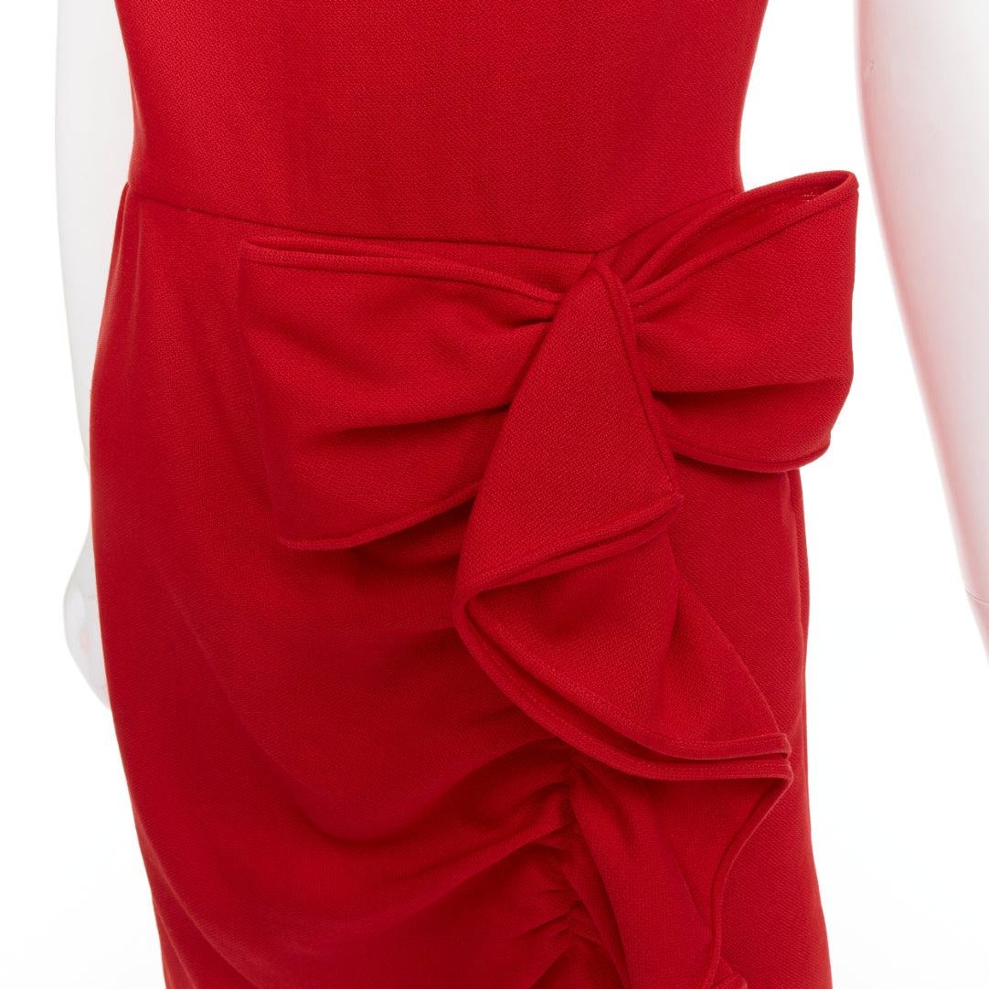 VALENTINO red silk ribbon bow ruffle drape cap sleeves dress US6 M
Reference: CC/A00450
Brand: Valentino
Material: Silk
Color: Red
Pattern: Solid
Closure: Zip
Lining: Beige Silk
Made in: Italy

CONDITION:
Condition: Very good, this item was