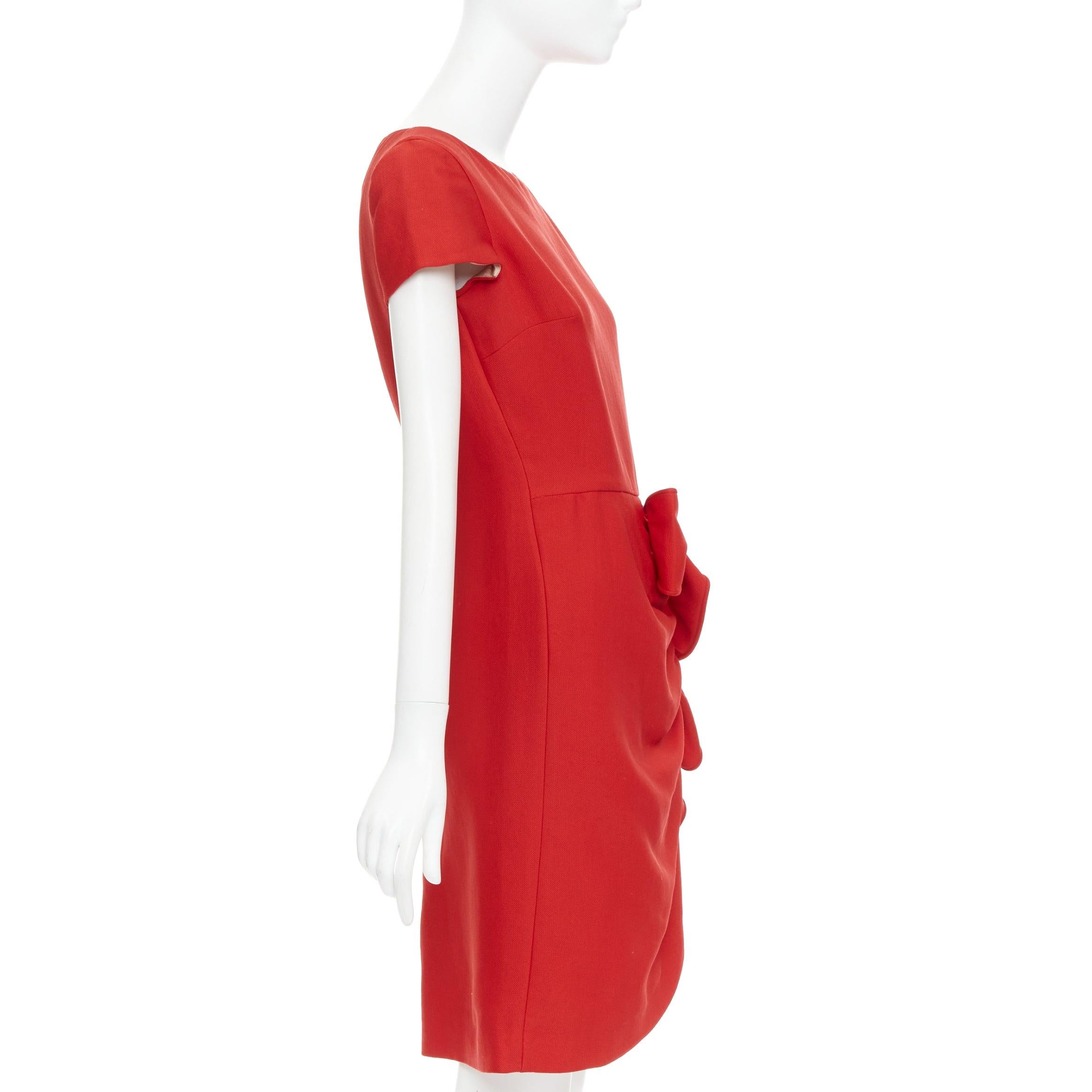 Women's VALENTINO red silk ribbon bow ruffle drape cap sleeves dress US6 M For Sale