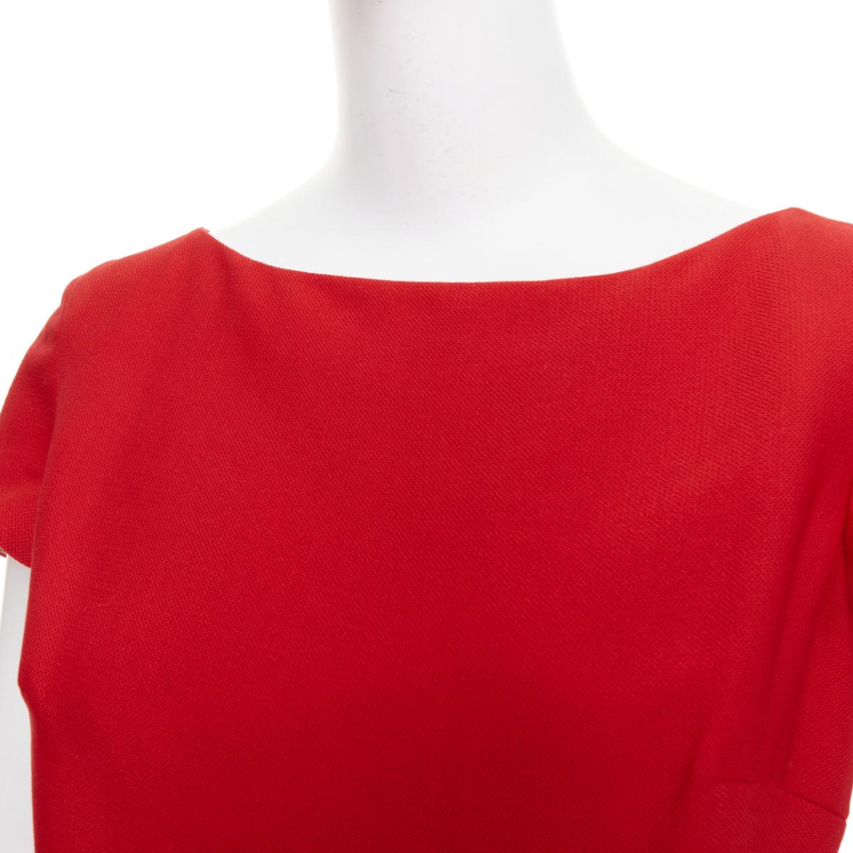 VALENTINO red silk ribbon bow ruffle drape cap sleeves dress US6 M For Sale 3