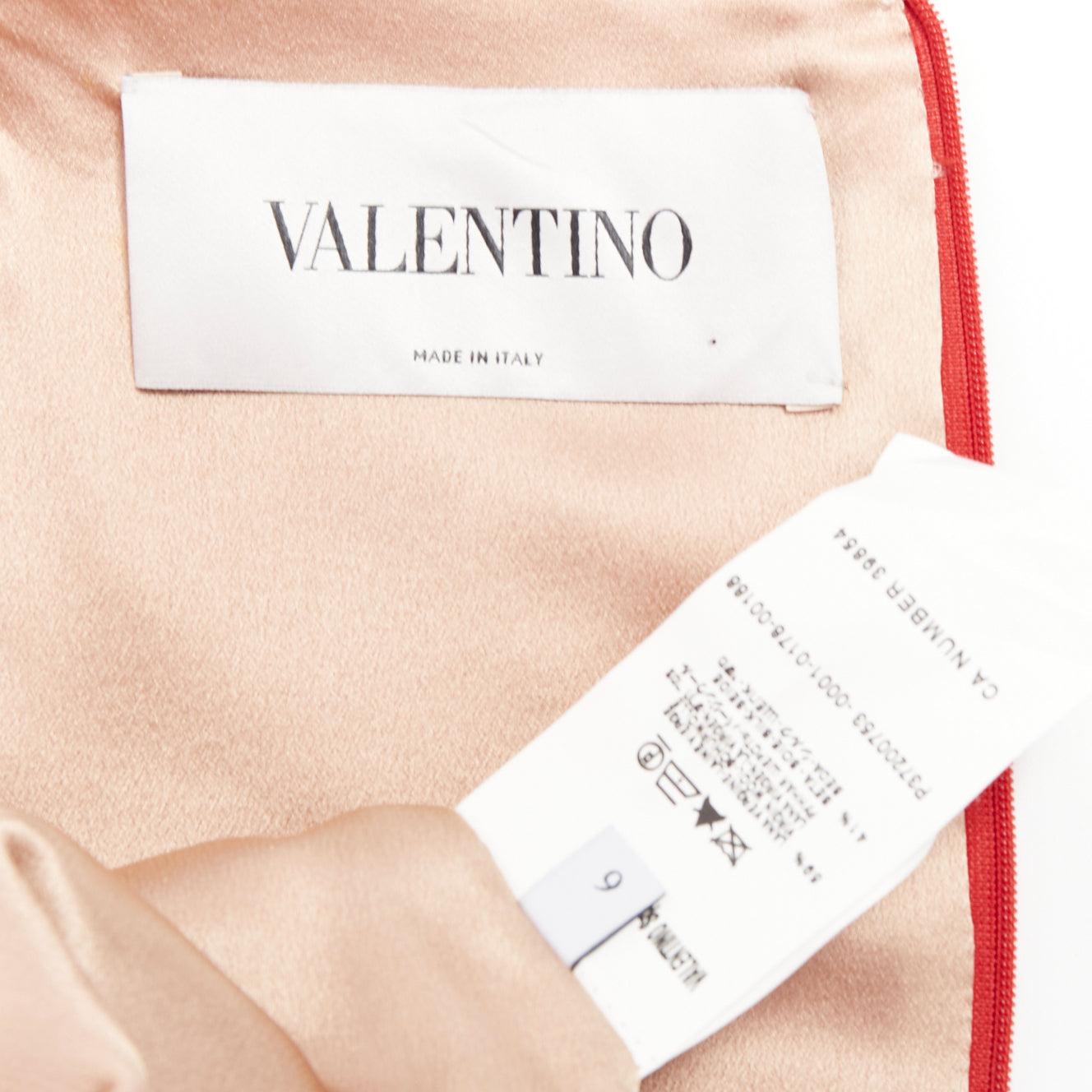 VALENTINO red silk ribbon bow ruffle drape cap sleeves dress US6 M For Sale 4