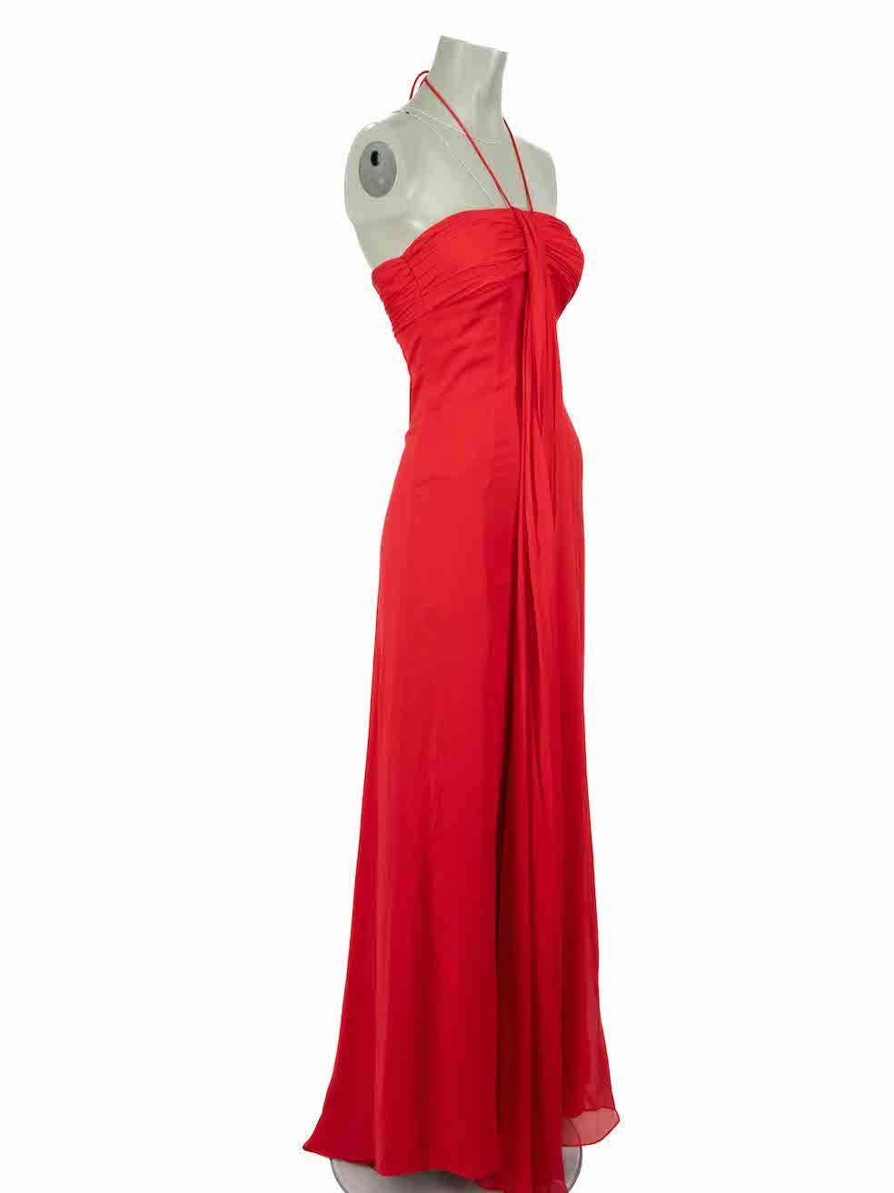 CONDITION is Very good. Minimal wear to dress is evident. Minor loose threads to bust and slight pull in fabric on this used Valentino designer resale item.
 
 Details
 Red
 Silk
 Maxi gown
 Drape accent
 Strapless
 Side zip closure
 
 Made in