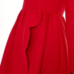 VALENTINO red silk wool crepe scalloped skirt detail flared dress IT40 S