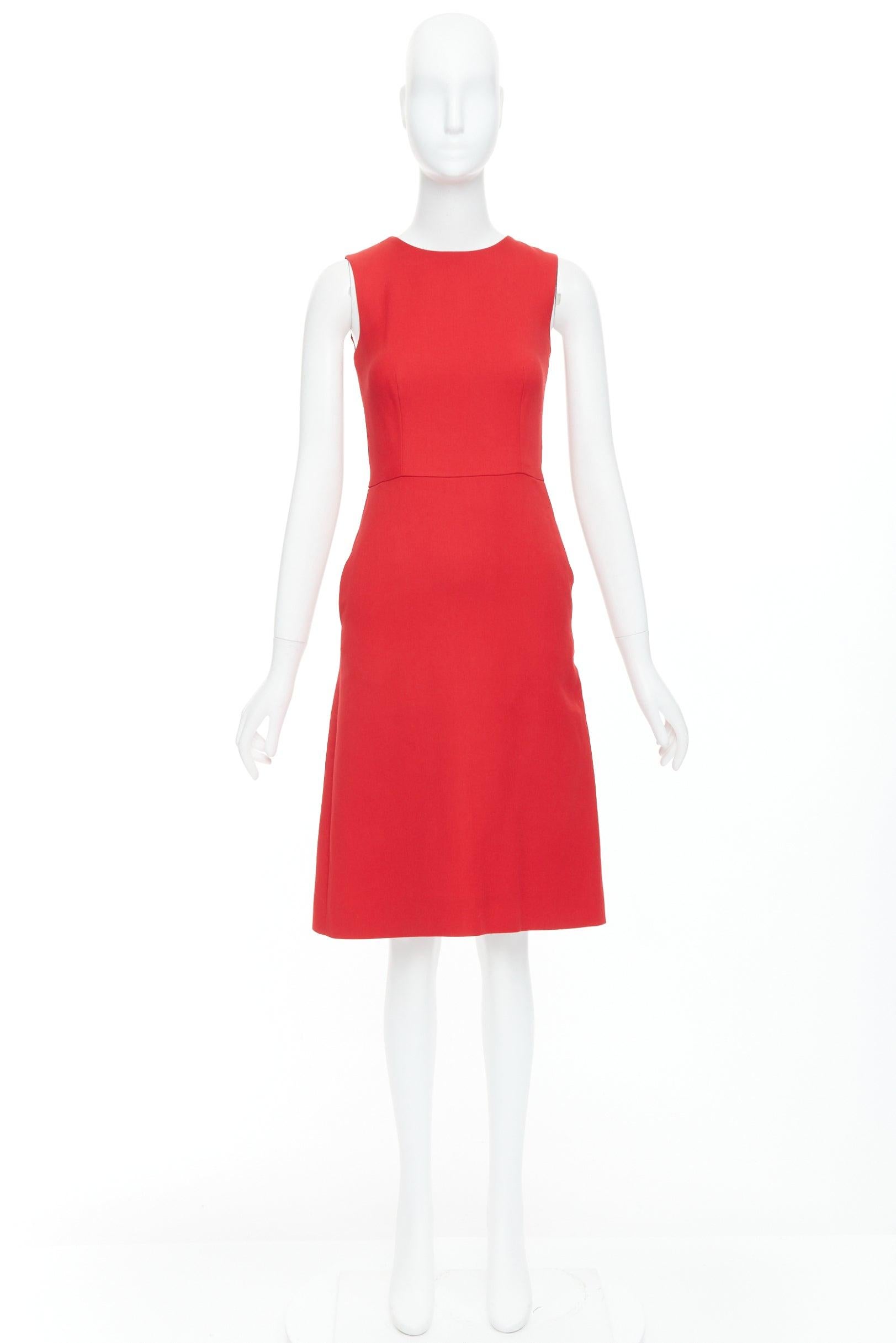 VALENTINO vestido de lana de seda roja con bolsillos laterales y cuello redondo IT38 XS en venta 5
