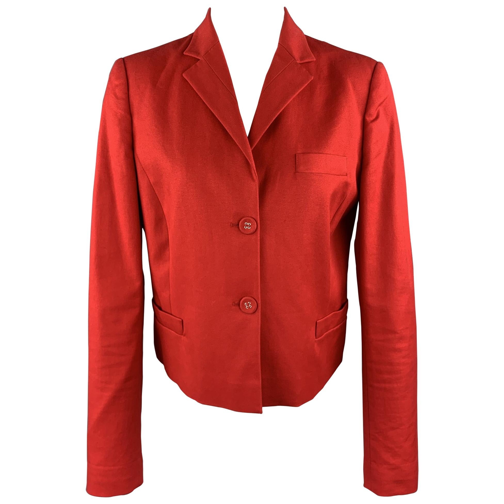 VALENTINO RED Size 8 Red Stretch Cotton Cropped Blazer
