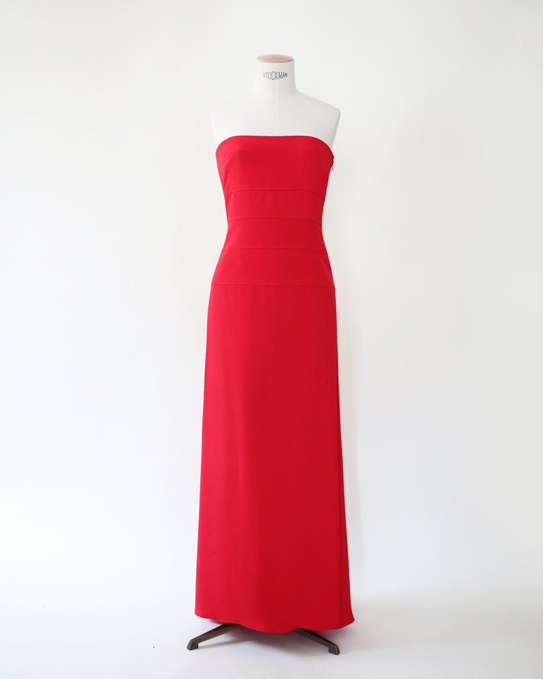 Valentino Red strapless bustier bow back silk long dress gown XS-S For Sale  at 1stDibs