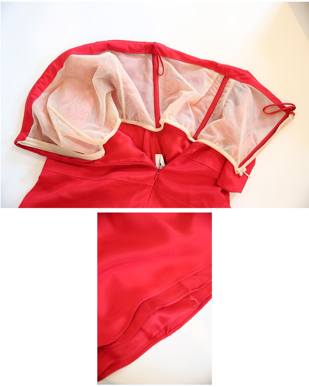 Valentino Red strapless bustier bow back silk long dress gown XS-S For Sale 13
