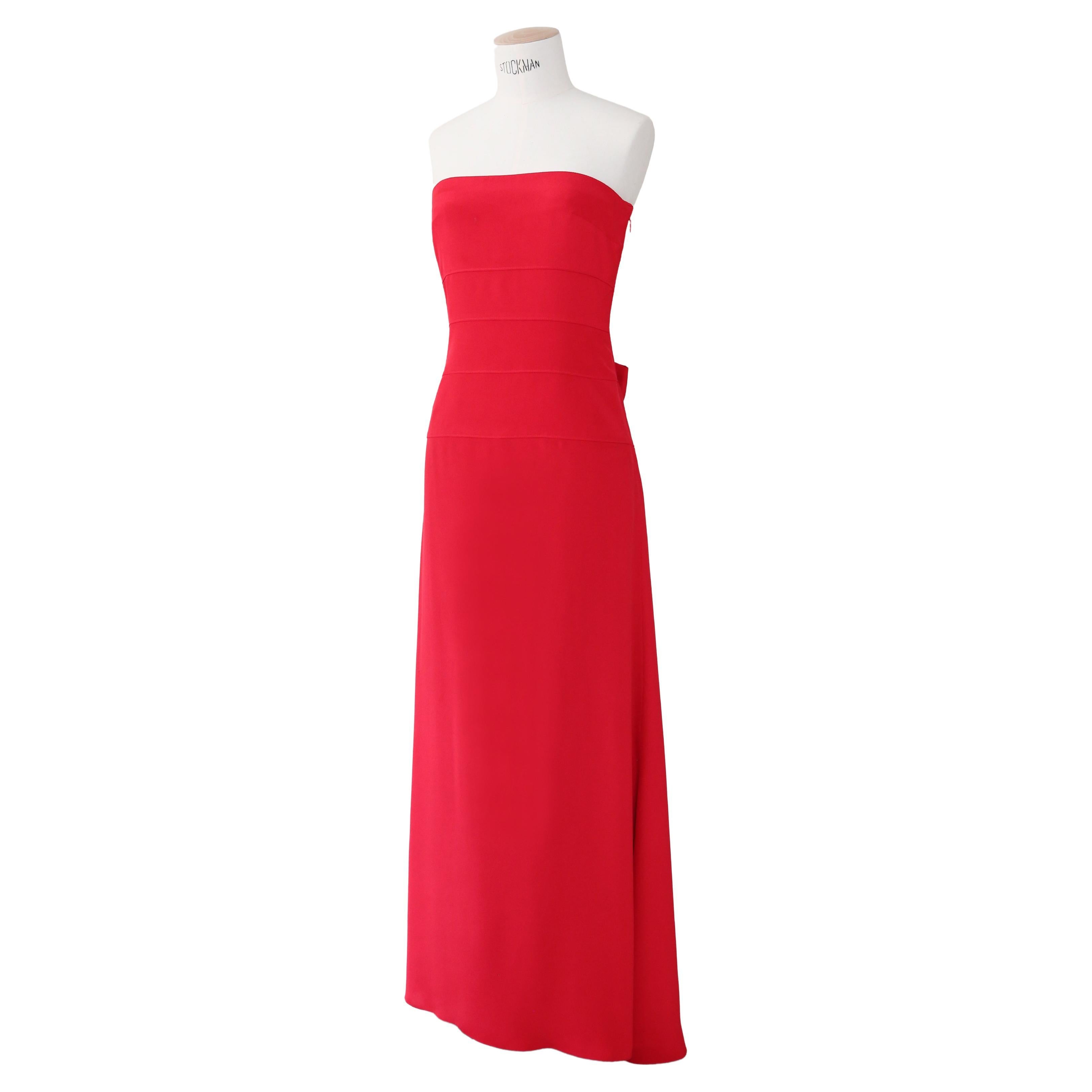 Valentino Red strapless bustier bow back silk long dress gown XS-S For Sale