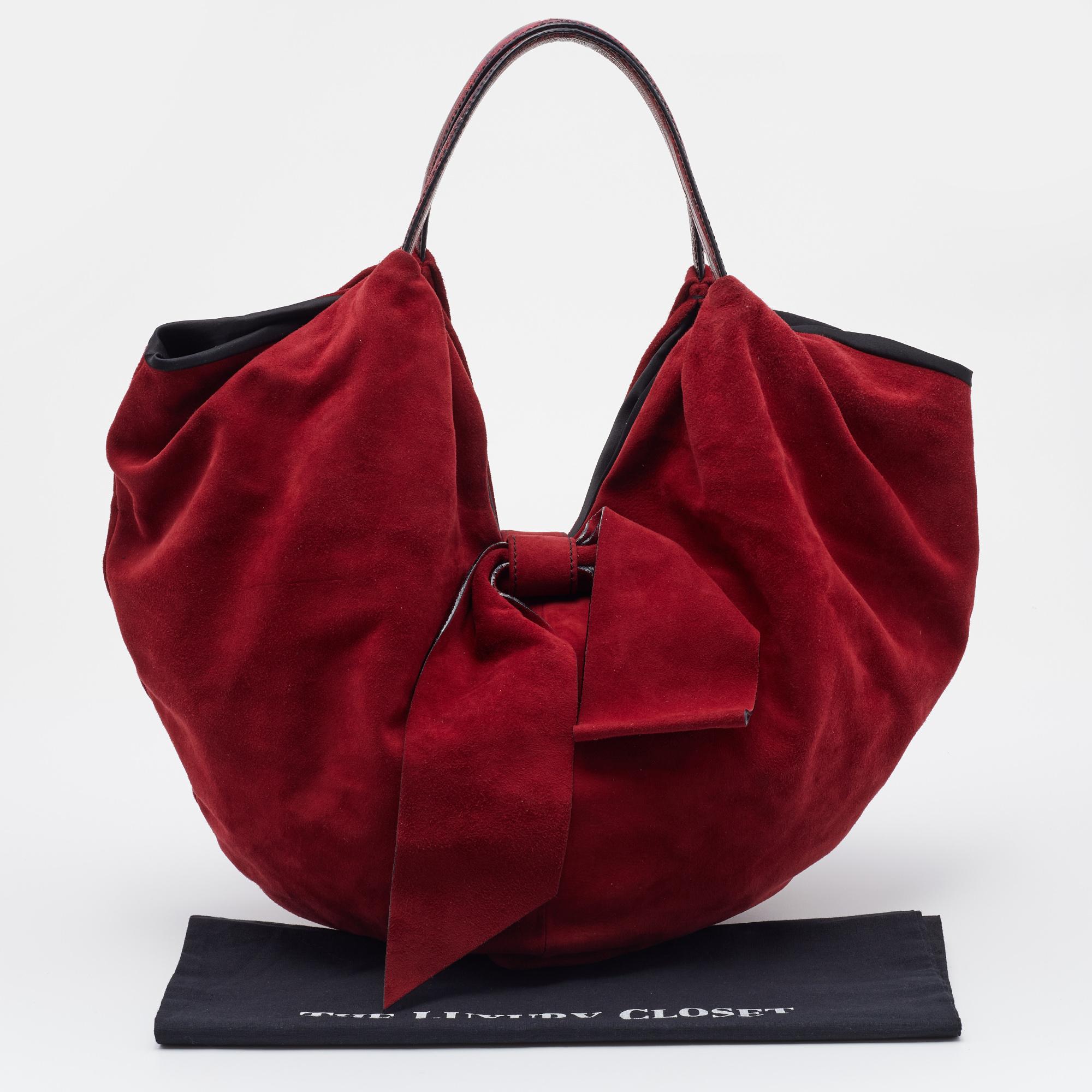 Valentino Red Suede and Leather 360 Bow Hobo 3