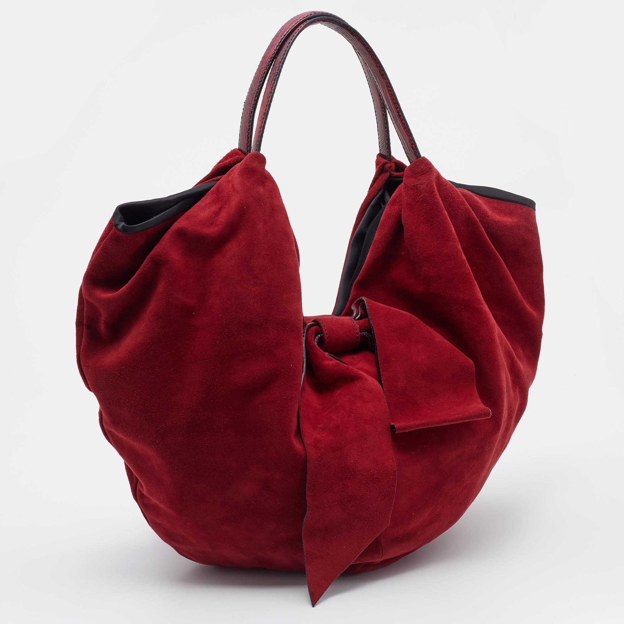 Valentino Red Suede and Leather 360 Bow Hobo 1