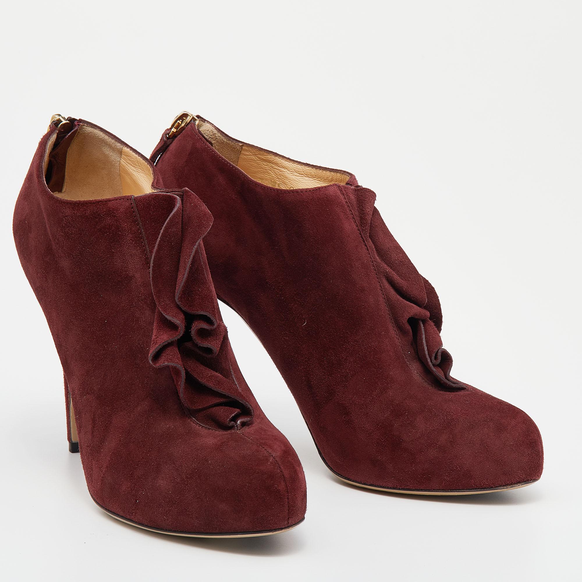 Brown Valentino Red Suede Ankle Booties Size 38.5 For Sale
