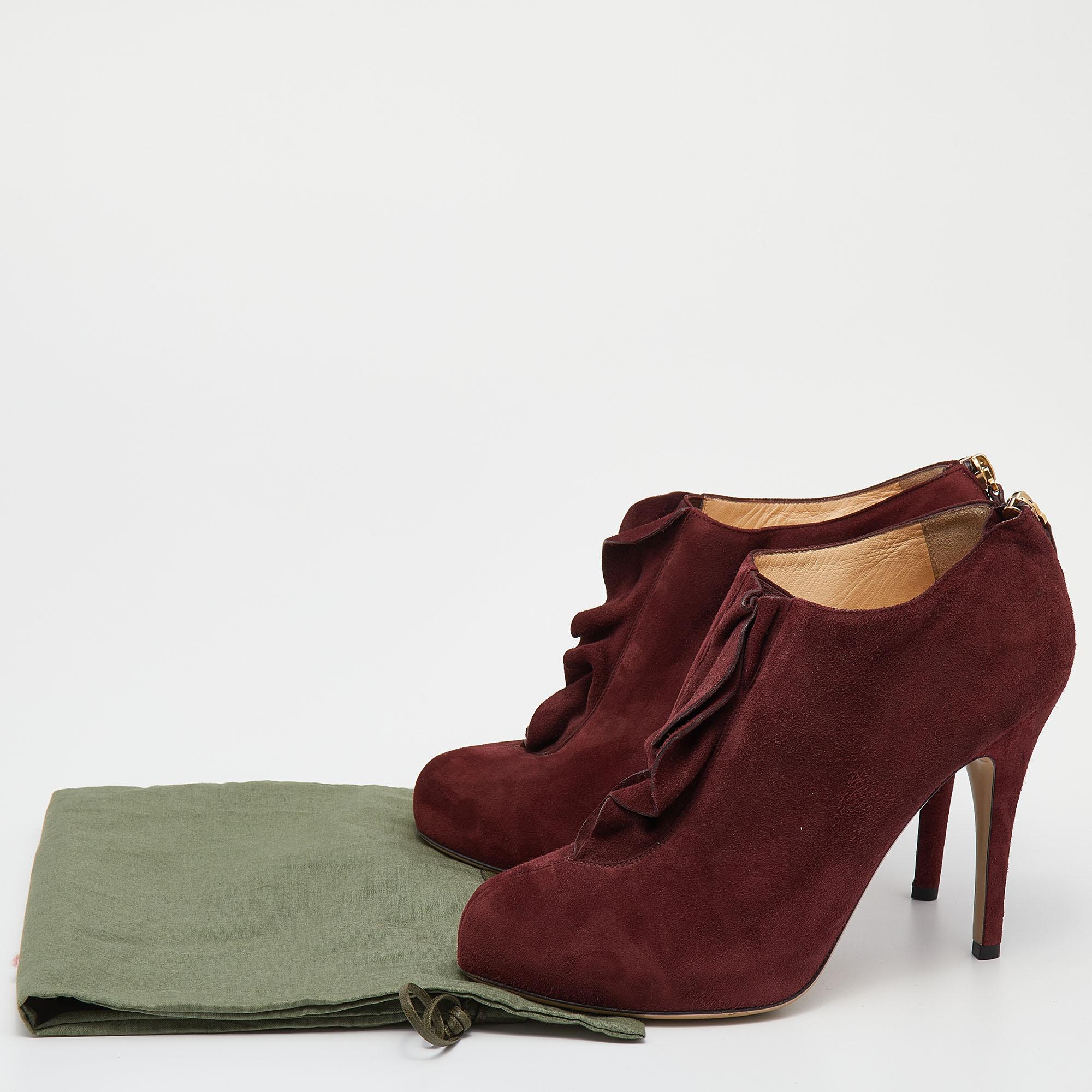 Valentino Red Suede Ankle Booties Size 38.5 For Sale 3