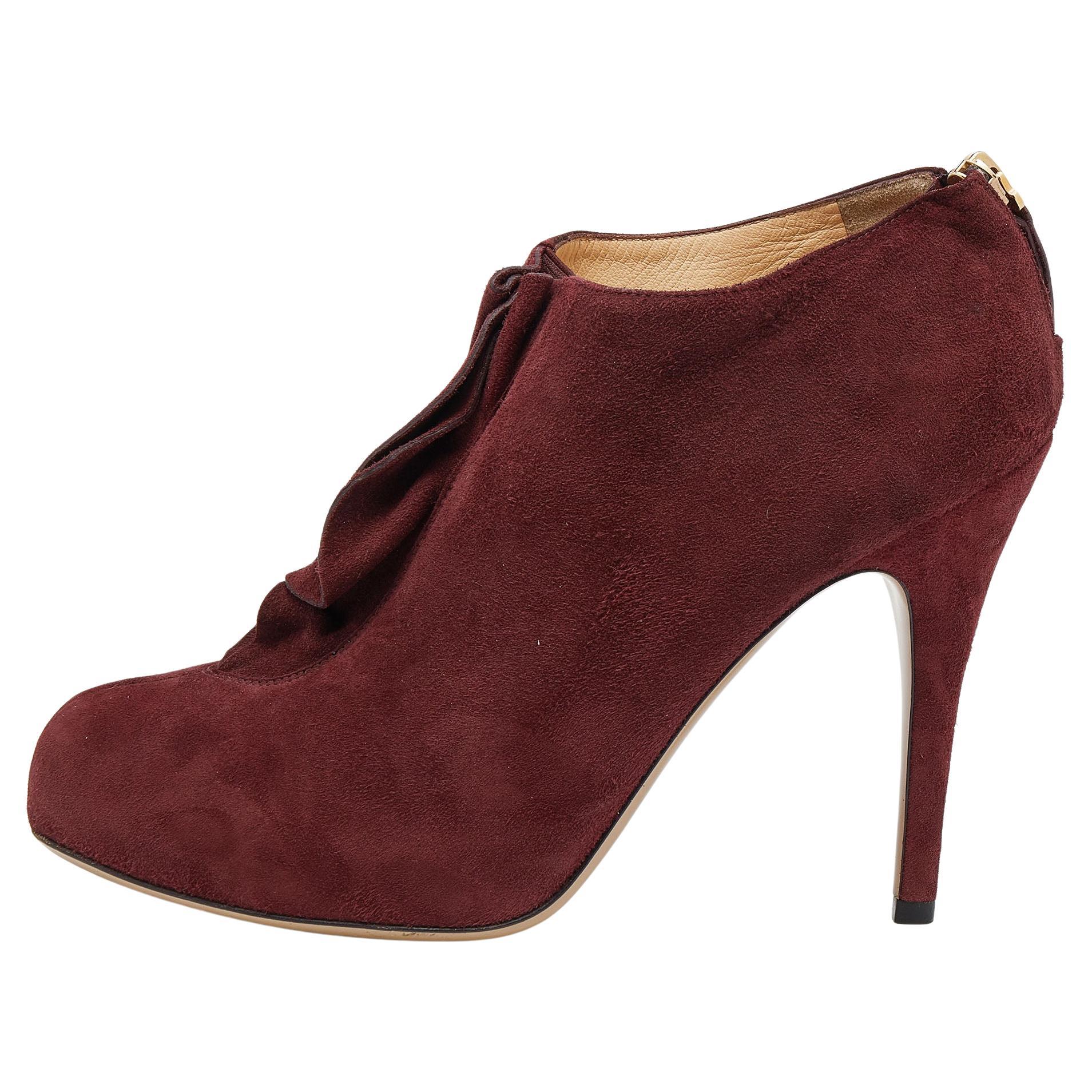 Valentino Red Suede Ankle Booties Size 38.5 For Sale