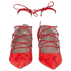 VALENTINO red suede ROCKSTUD Lace-Up Pumps Shoes 39.5