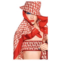 Valentino Red Toile Iconographe Print Silk Scarf logo