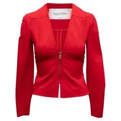 Valentino Red V-Neck Zip Jacket