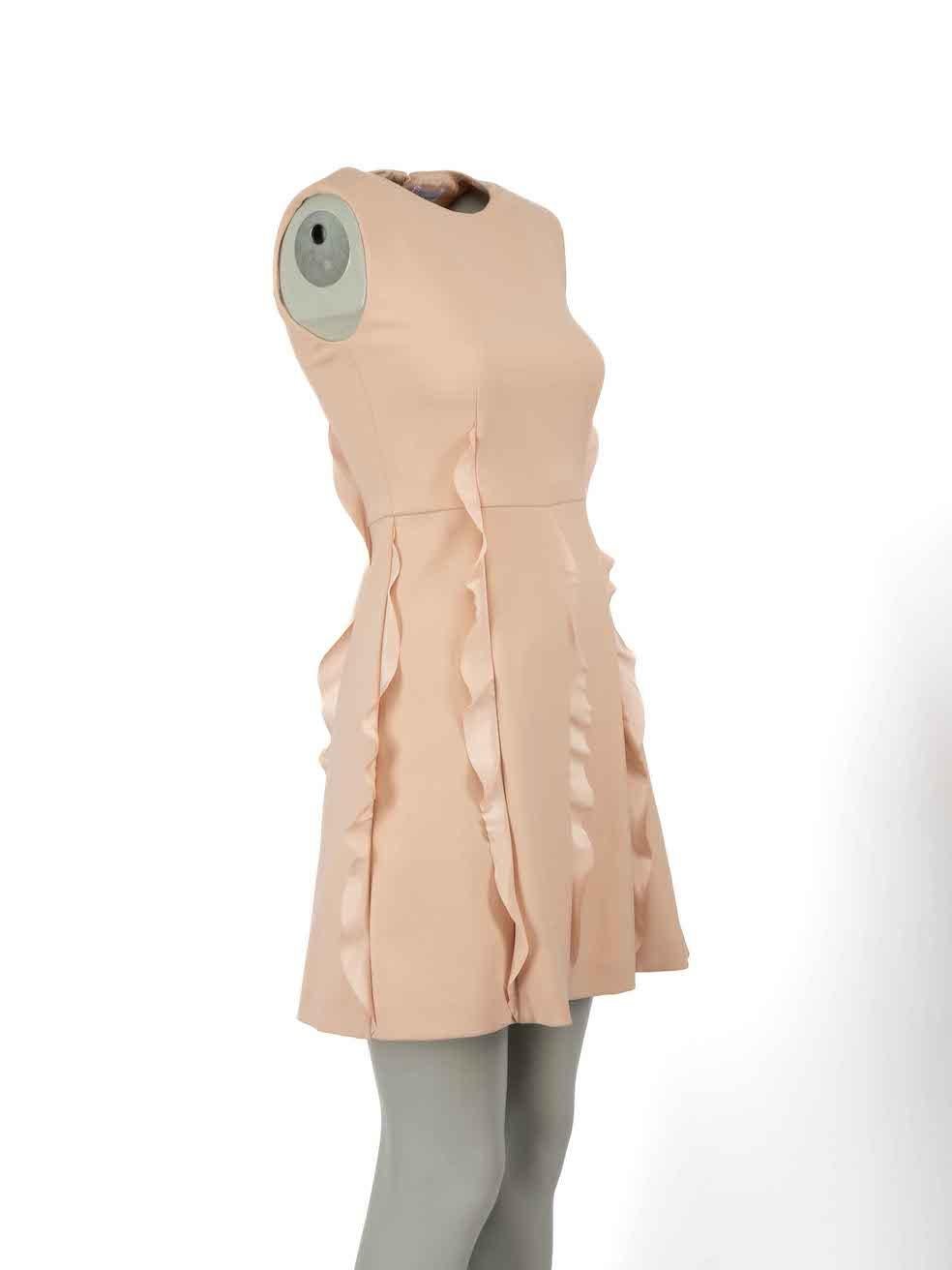 CONDITION is Very good. Minimal wear to dress is evident. Minimal discoloured marks to back of skirt on this used RED Valentino designer resale item.
 
Details
Pink
Viscose
Dress
Round neck
Sleeveless
Mini
Ruffle detail
Back zip fastening

Made in