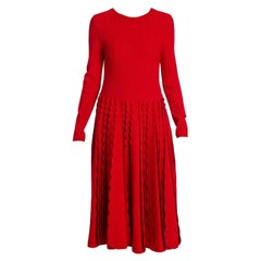 VALENTINO red viscose SCALLOPED GODET Knit Midi Dress S