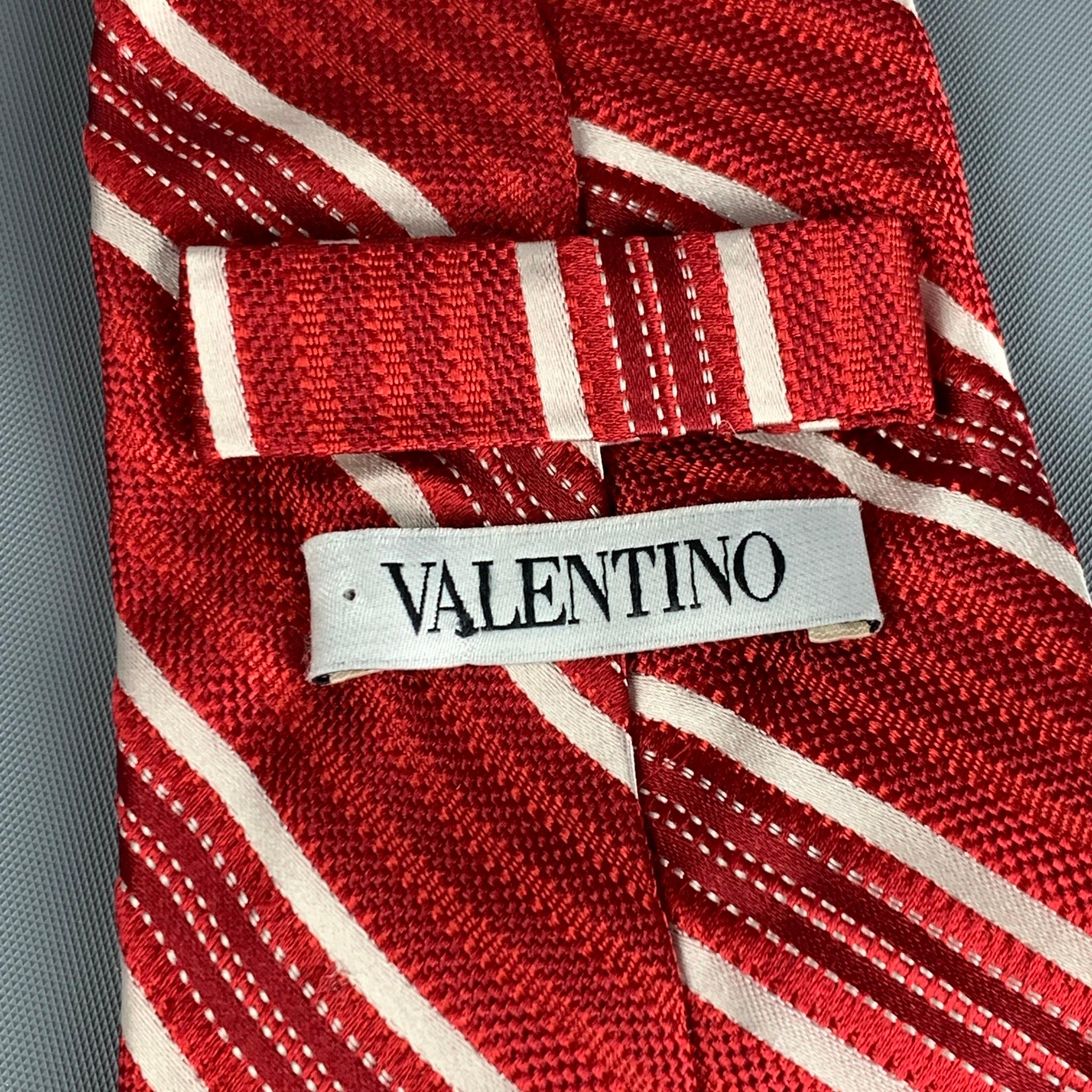 VALENTINO Red White Diagonal Stripe Silk Neck Tie In Excellent Condition In San Francisco, CA