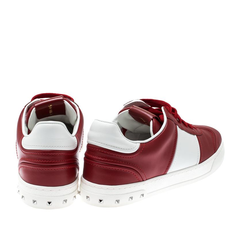 Valentino Red/White Leather Fly Crew Low Top Sneakers Size 40.5 In New Condition In Dubai, Al Qouz 2