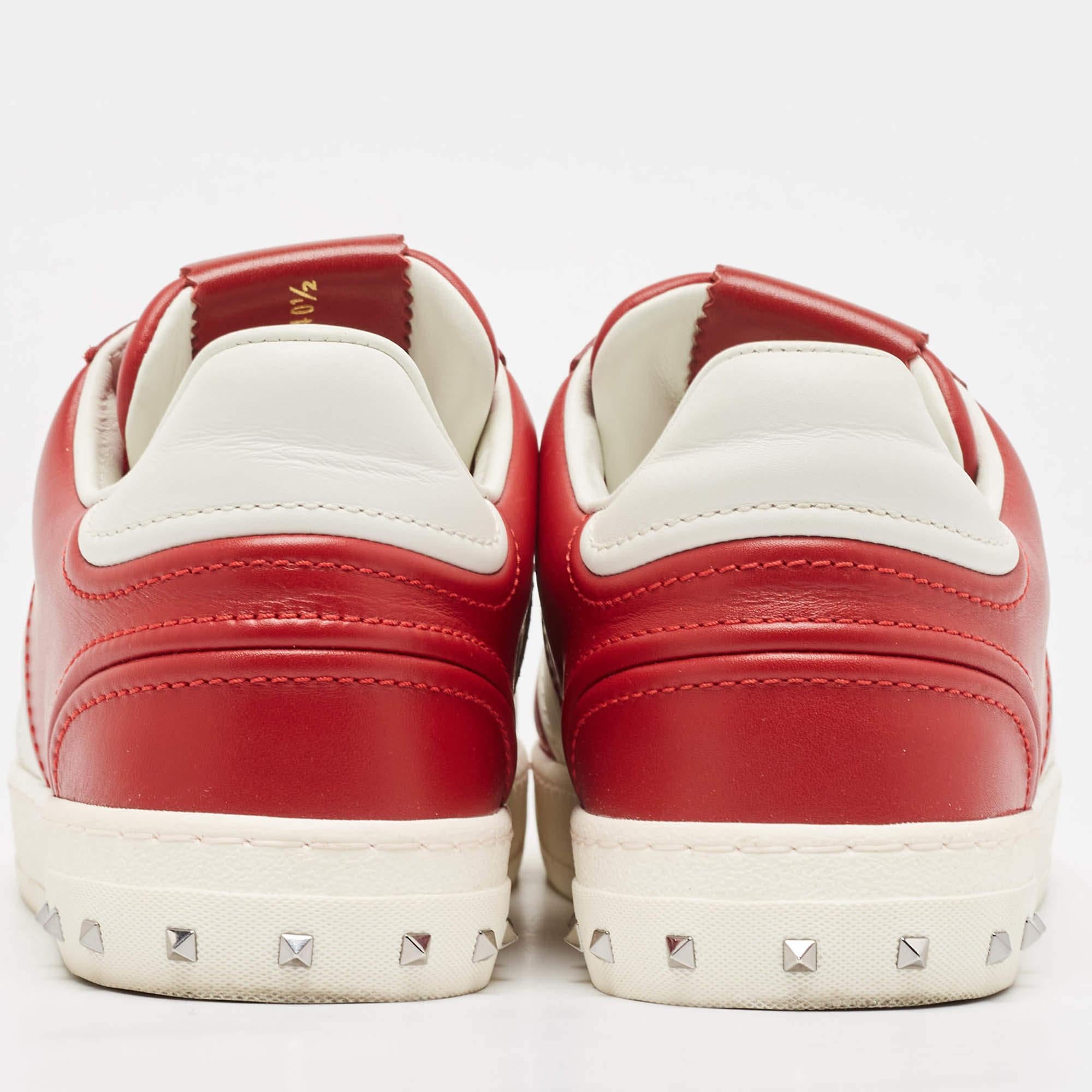 Valentino Rot/Weiß Leder Fly Crew Low Top Turnschuhe Größe 40,5 Damen im Angebot
