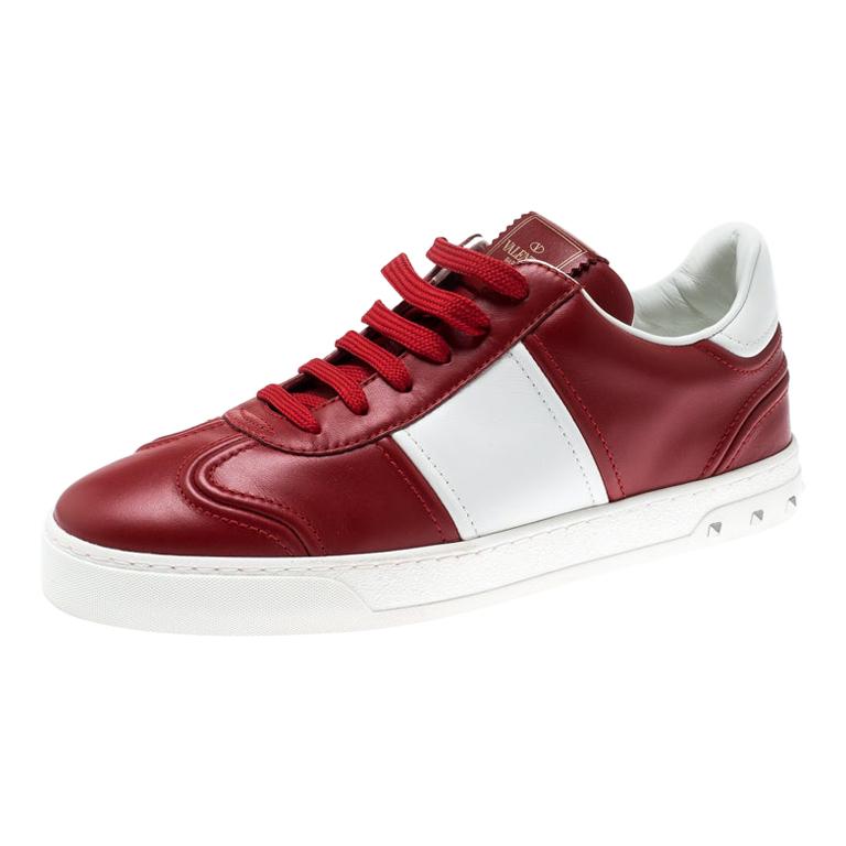 Valentino Red/White Leather Fly Crew Low Top Sneakers Size 40.5