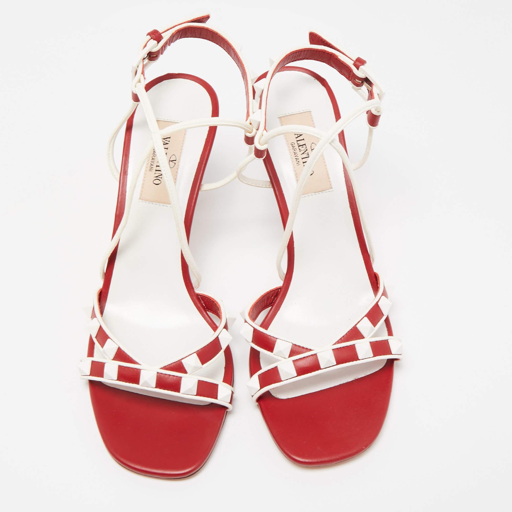Valentino Red/White Leather Rockstud Ankle Strap Sandals Size 36.5 3
