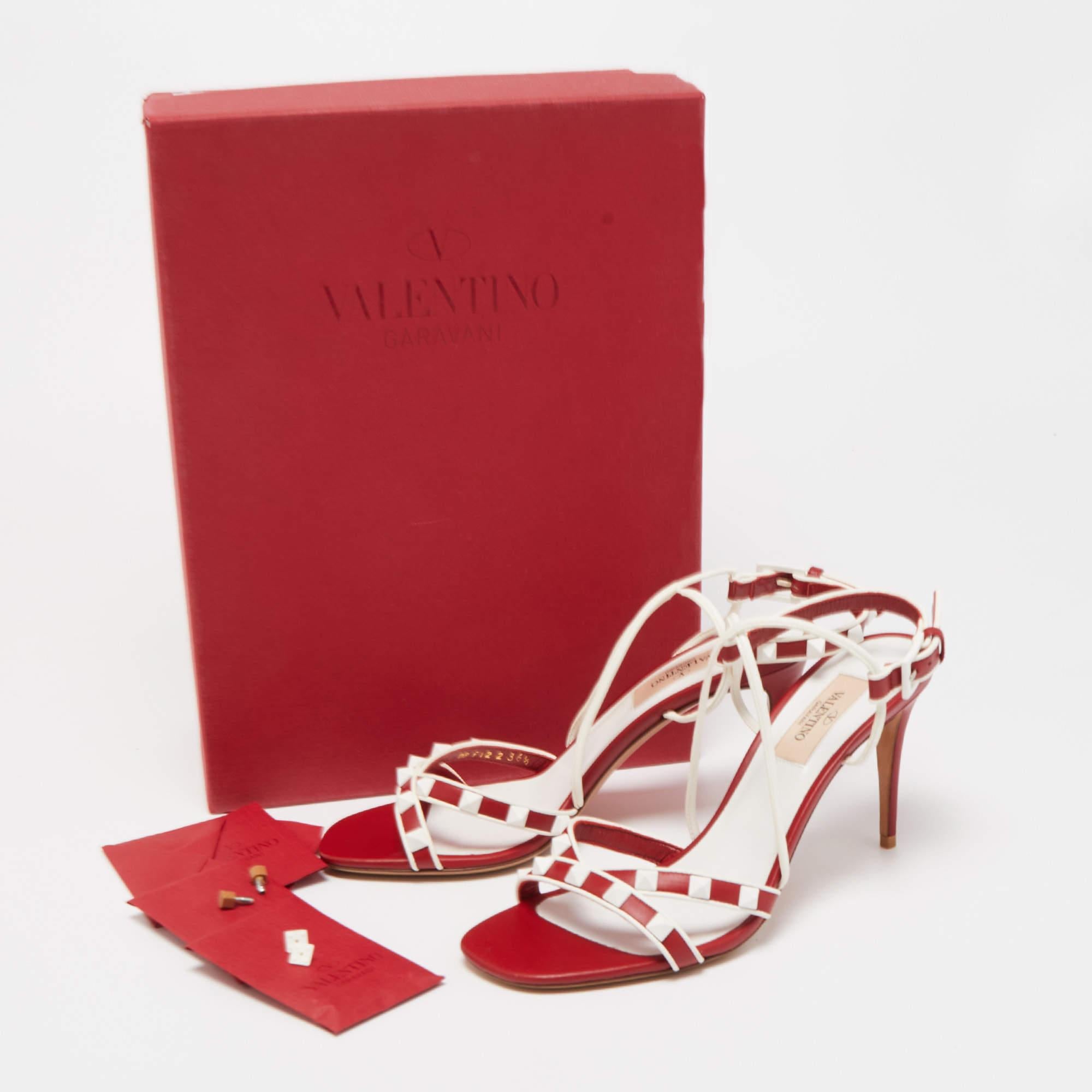 Valentino Red/White Leather Rockstud Ankle Strap Sandals Size 36.5 4