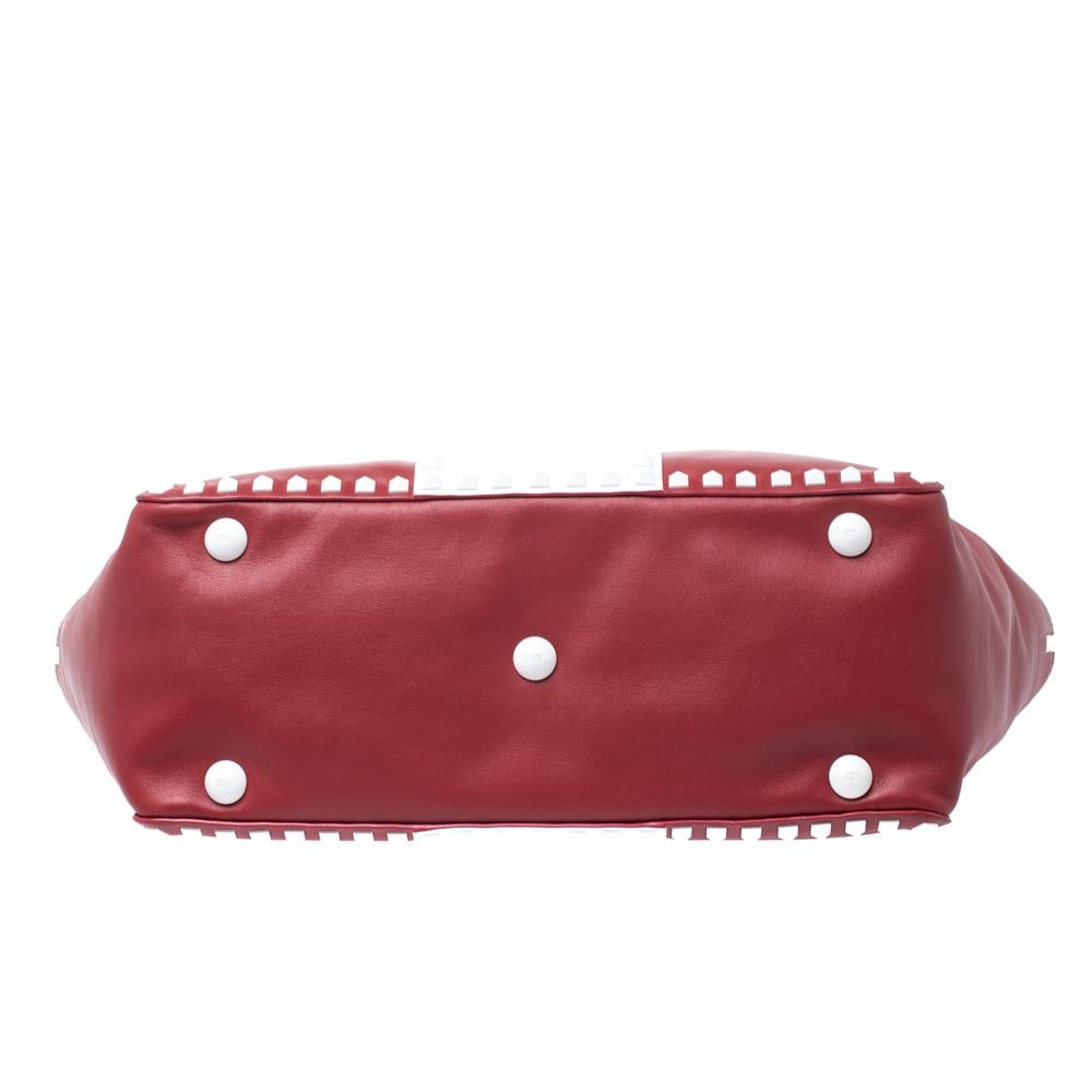 Valentino Red/White Leather Rockstud Tote 5