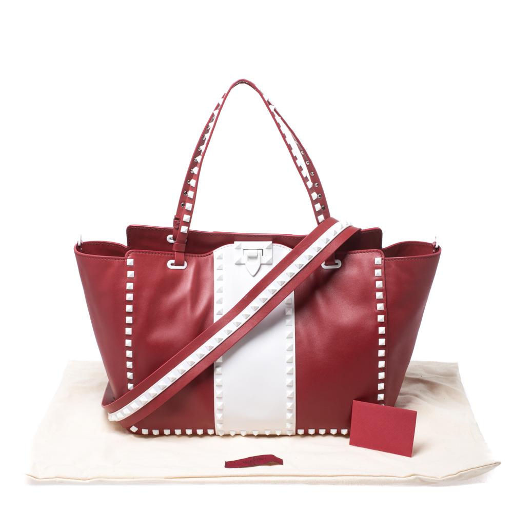 Valentino Red/White Leather Rockstud Tote 6