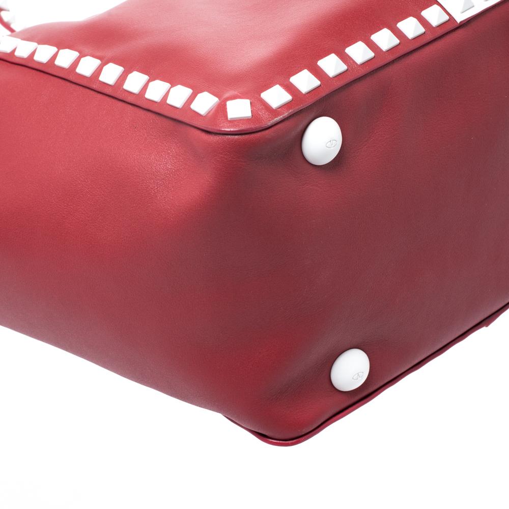 Valentino Red/White Leather Rockstud Tote 4