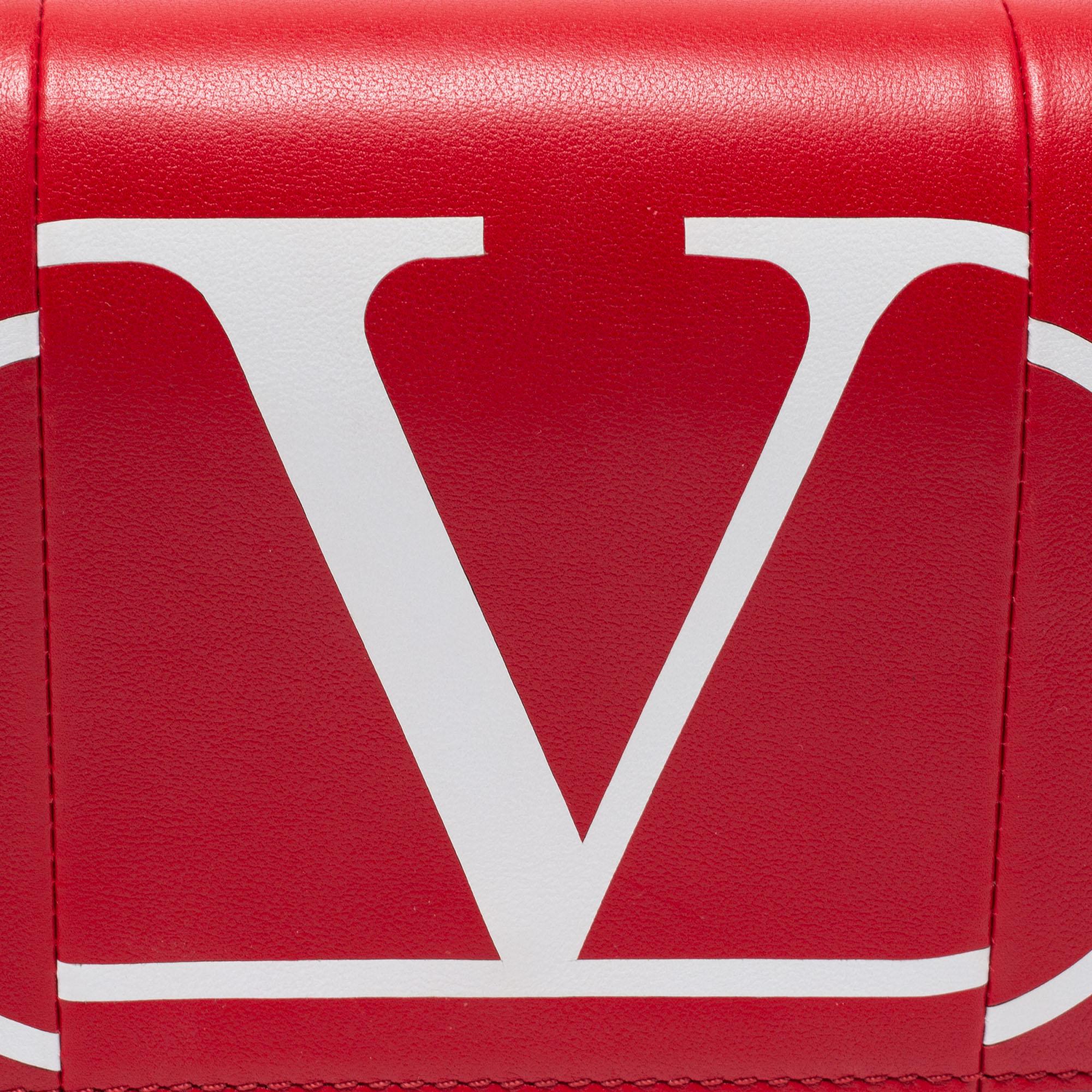 Valentino Red/White Leather VLOGO Inlay Chain Bag 7