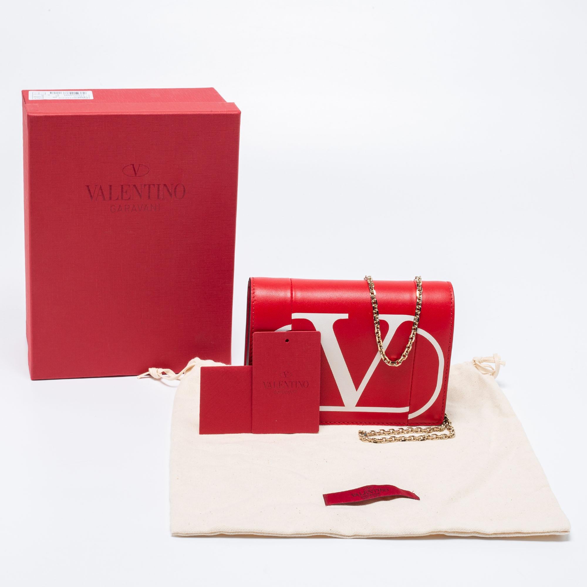 Valentino Red/White Leather VLOGO Inlay Chain Bag 8