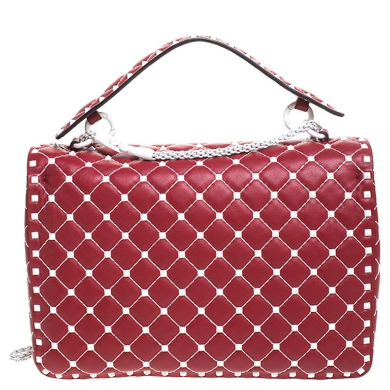 Valentino Red/White Quilted Leather Rockstud Spike Chain Shoulder Bag ...