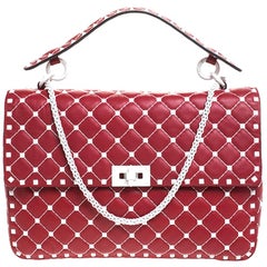 Valentino Red/White Quilted Leather Rockstud Spike Chain Shoulder Bag