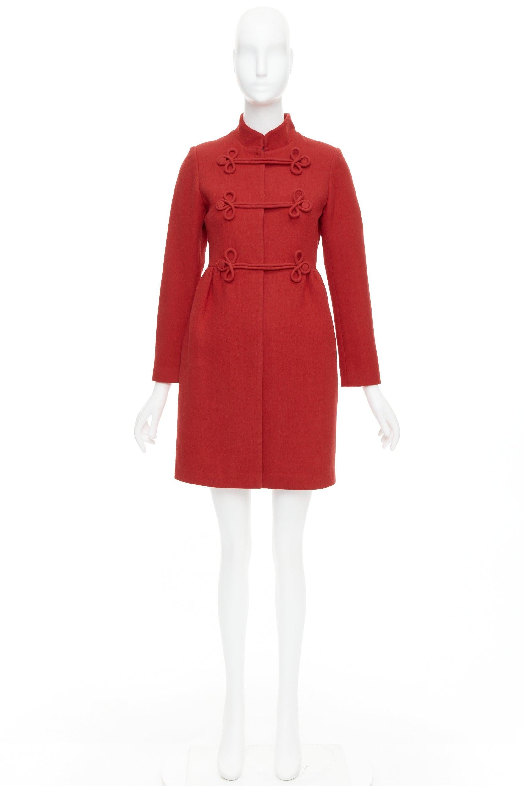 VALENTINO red wool Chinoiserie knot button double breasted coat IT38 XS For Sale 6