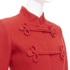 VALENTINO red wool Chinoiserie knot button double breasted coat IT38 XS