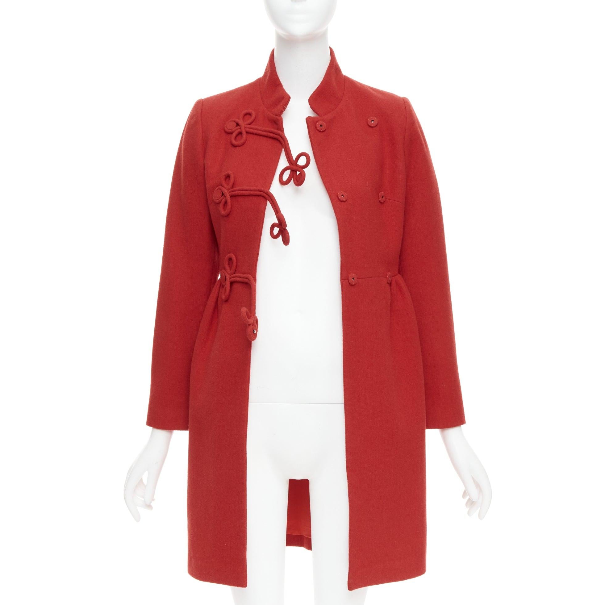 Red VALENTINO red wool Chinoiserie knot button double breasted coat IT38 XS For Sale