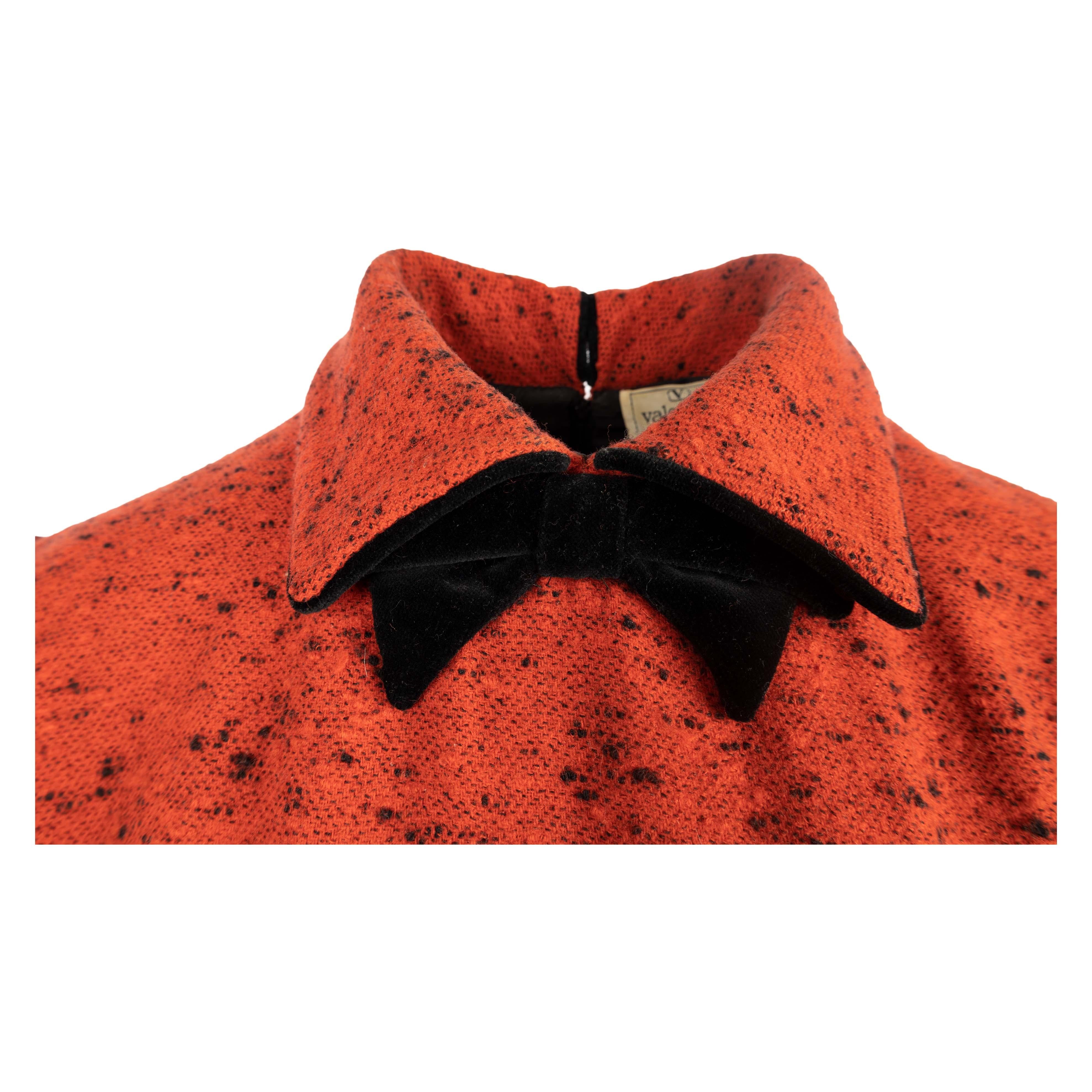 Women's Valentino Red Wool Collar Dress with Bow - '80s