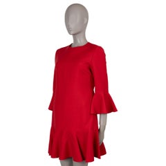 VALENTINO red wool & silk 2017 RUFFLE TRIM CREPE MINI Dress 44 L