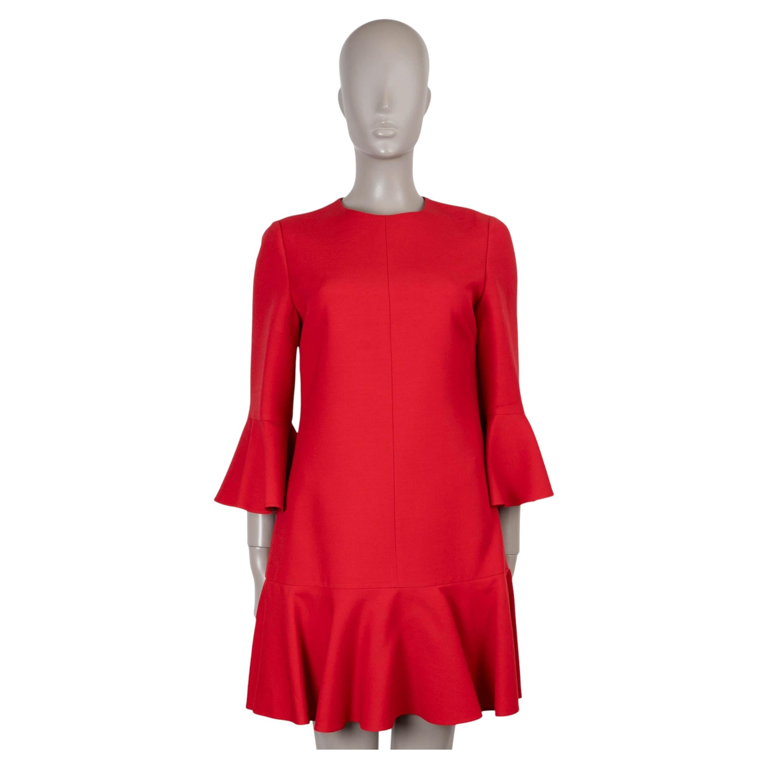 VALENTINO red wool & silk 2017 RUFFLE TRIM CREPE MINI Dress 44 L