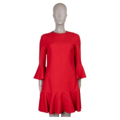 VALENTINO red wool & silk 2017 RUFFLE TRIM CREPE MINI Dress 44 L