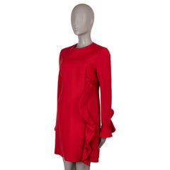 VALENTINO red wool & silk 2018 SIDE RUFFLE CREPE MINI Dress 44 L