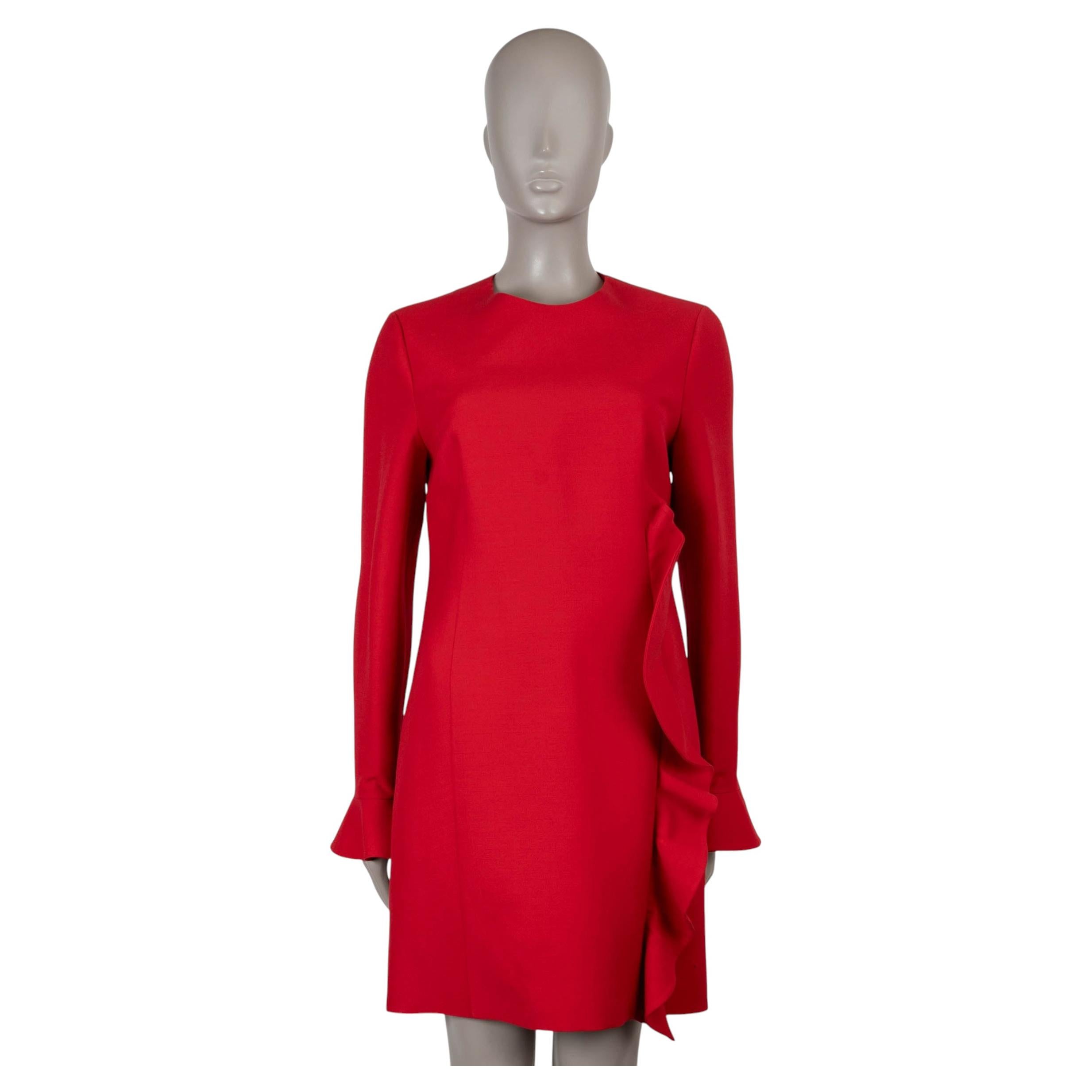 VALENTINO red wool & silk 2018 SIDE RUFFLE CREPE MINI Dress 44 L