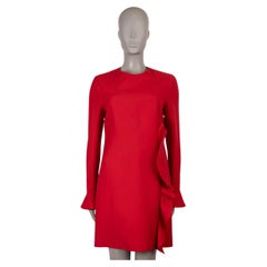VALENTINO red wool & silk 2018 SIDE RUFFLE CREPE MINI Dress 44 L